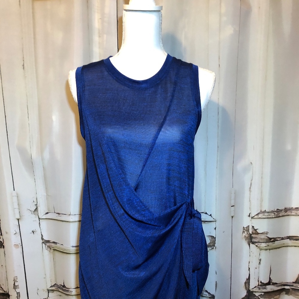 Rachel Roy Blue Sleeveless Sheath Dress Gathered Side Waist Scoop Neck - Size S
